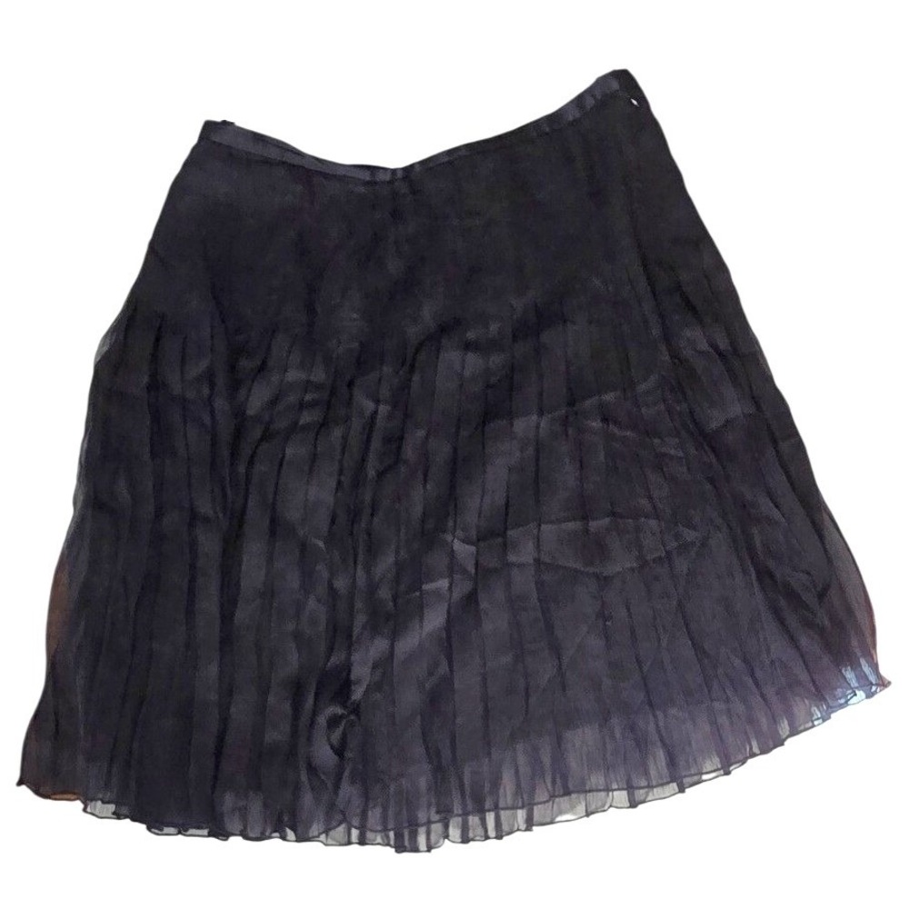 WDNY Black 100% Silk Pleated Mini Skirt Womens‎ Size 8 Side Zip Ruffle Hem Flowy